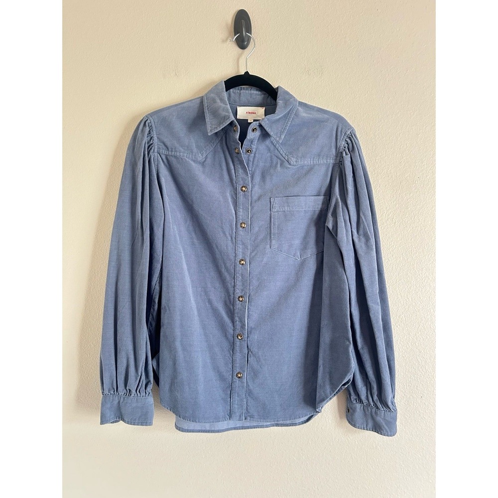 Xirena Shirt XS Wylan BLUE Corduroy Snap Button Long Sleeve Western Boho - Picture 2 of 5